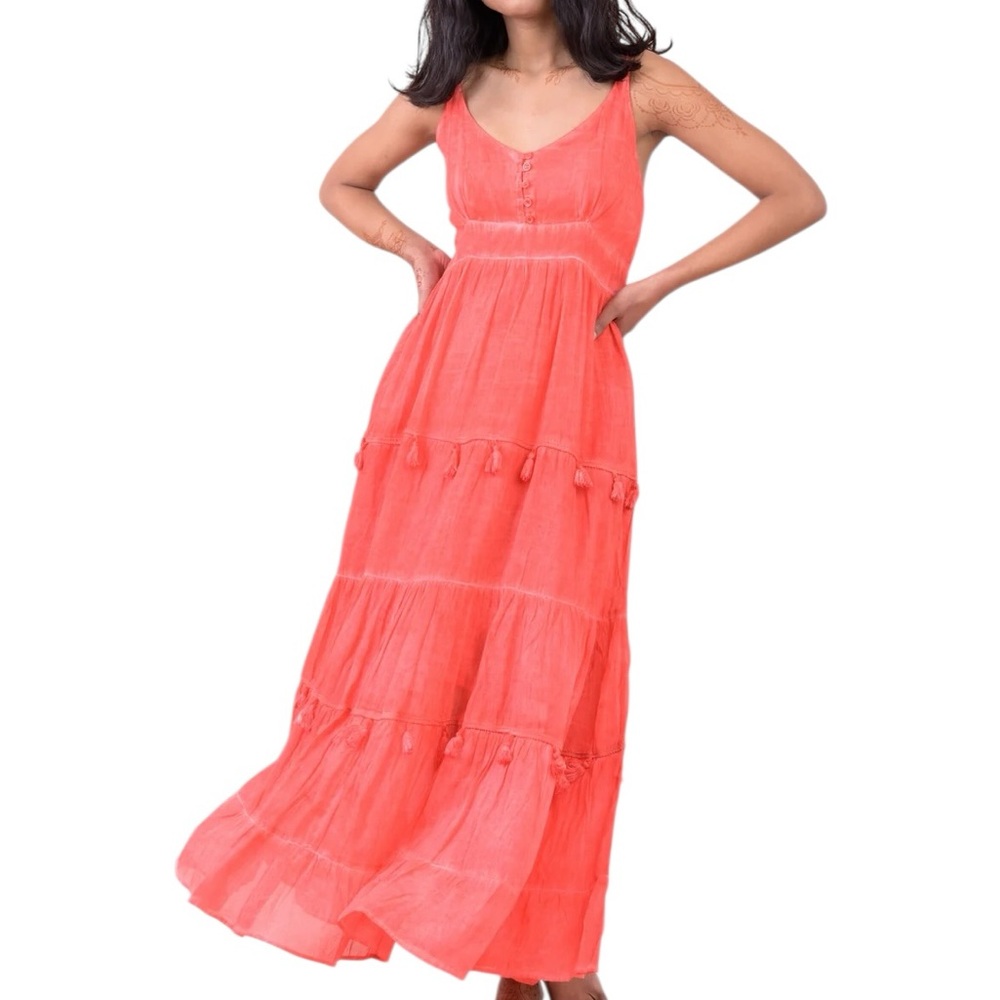 210. Coral Maxi Tassel Dress - Picture 2 of 3